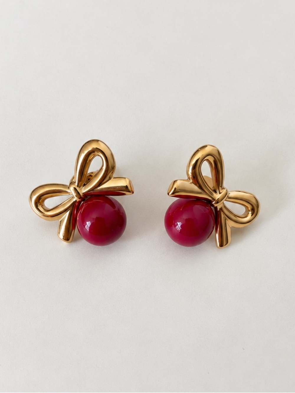 18K Gold Plated Red Bowknot Statement Stud Earrings